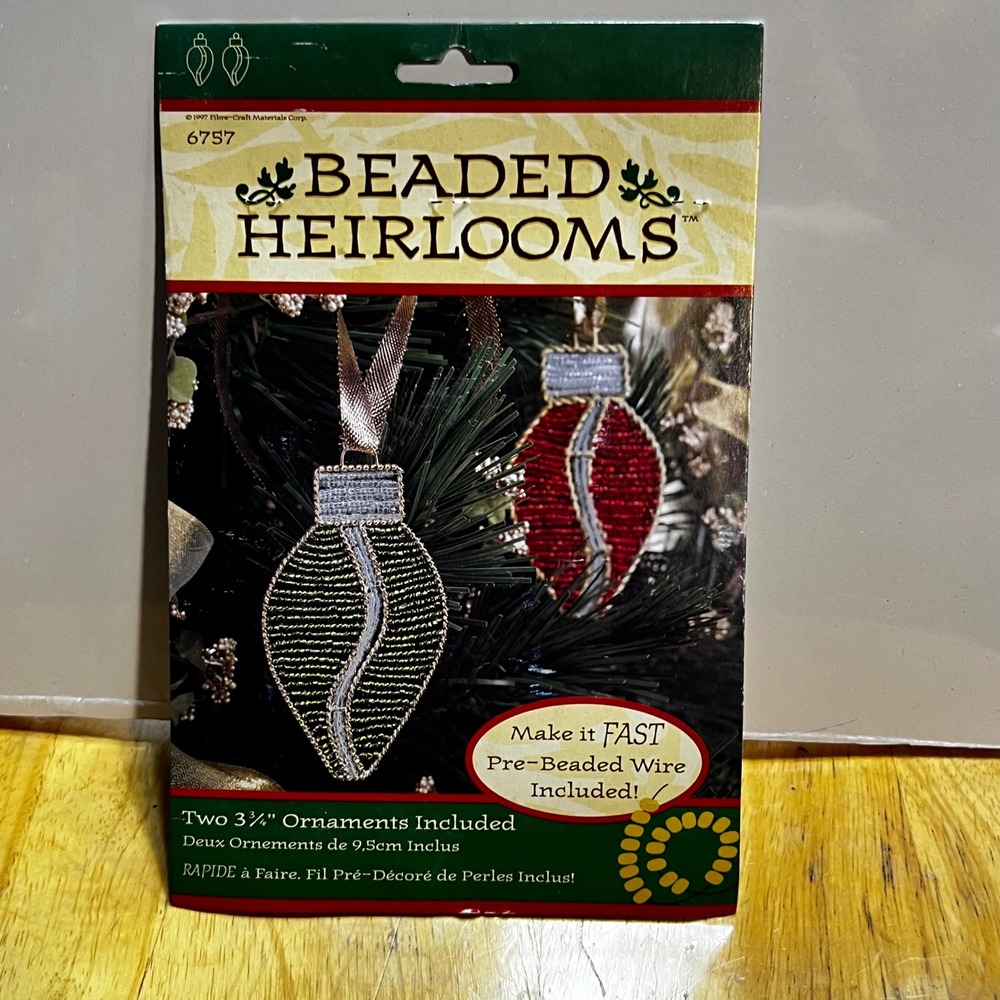 Fibre-Craft 3.75" Beaded Heirlooms DIY Ornament Kit Red Green Silver 6757 NEW